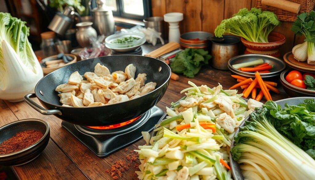 Hmong Cabbage and Chicken Stir-Fry Preparation